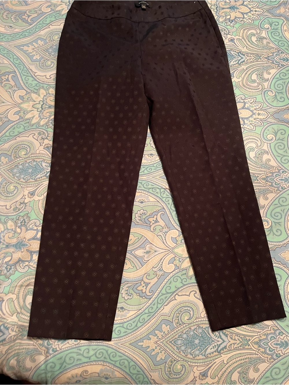 Talbots Black Subtle Dot Pattern Straight-Leg Pants